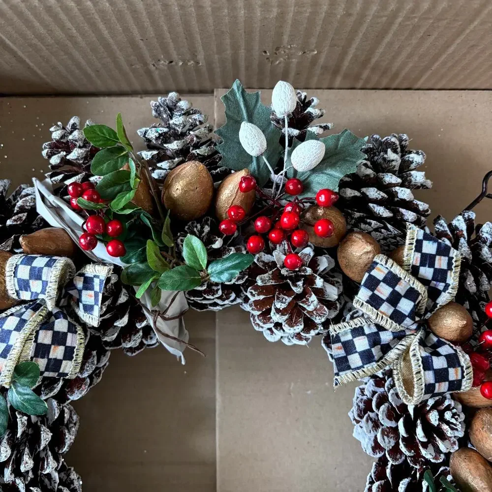 NEW Mackenzie Childs Holly Pinecone 16″ Wreath